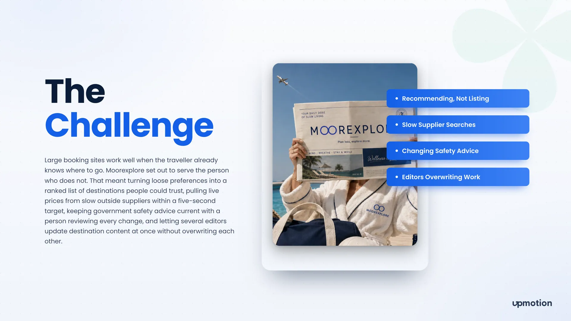 Moorexplore challenge slide covering recommendations, slow suppliers, safety advice and editor conflicts