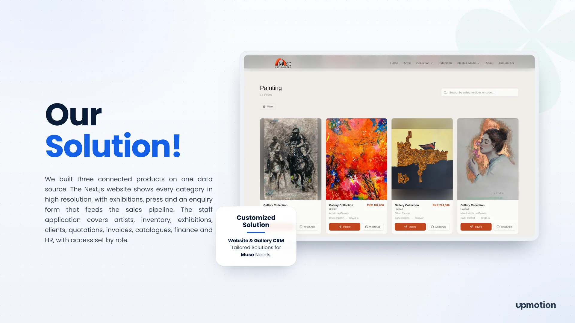 Muse Art Galleries painting category page with artwork cards, prices and enquiry buttons